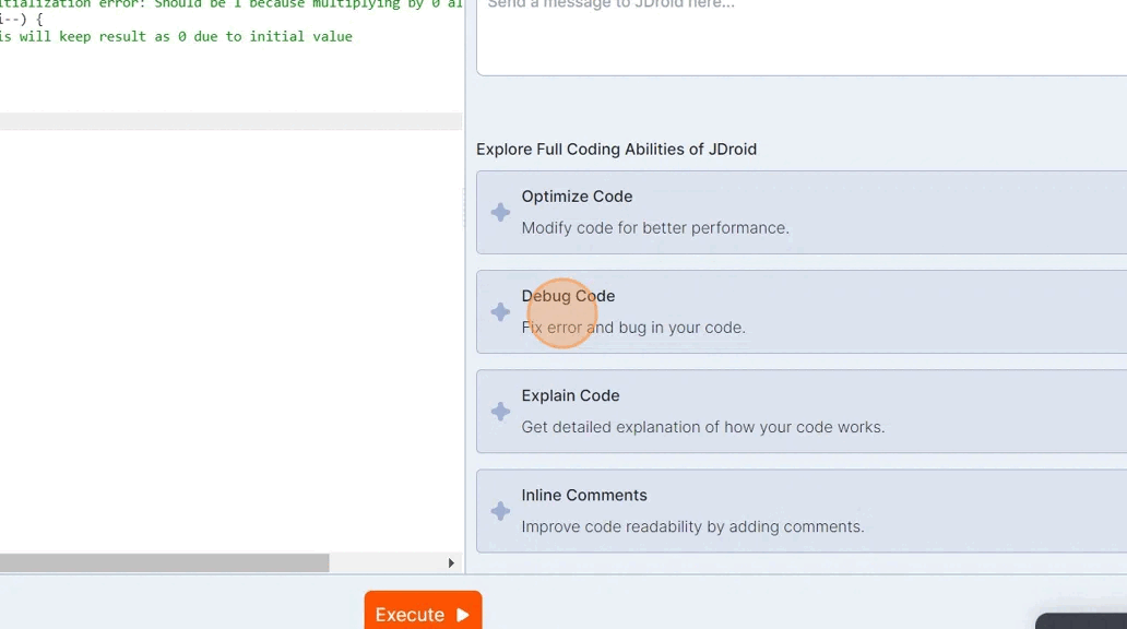 Debugging factorial code with JDroid