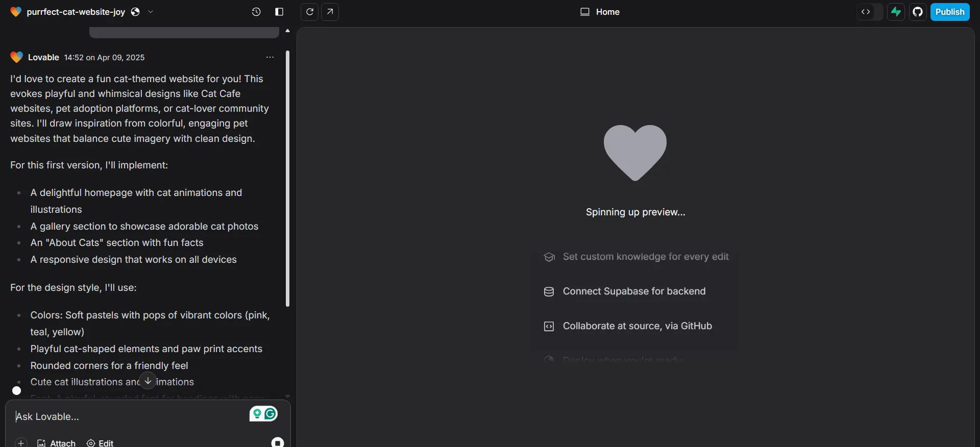 Lovable.dev interface screenshot