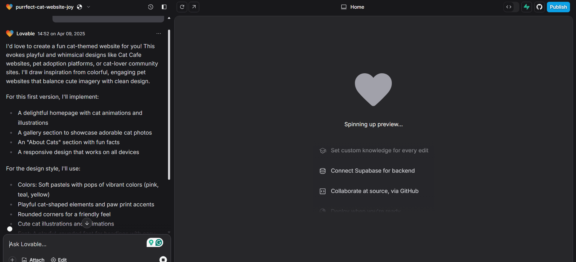 Lovable.dev interface screenshot