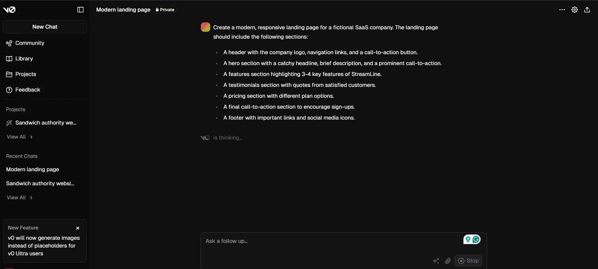 v0 by Vercel interface screenshot