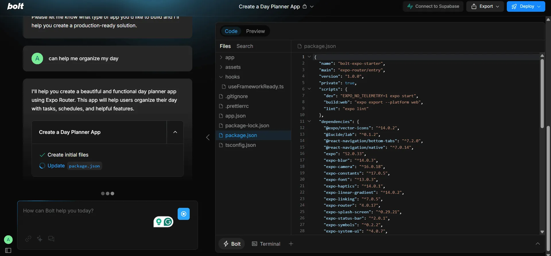 Bolt.new interface screenshot