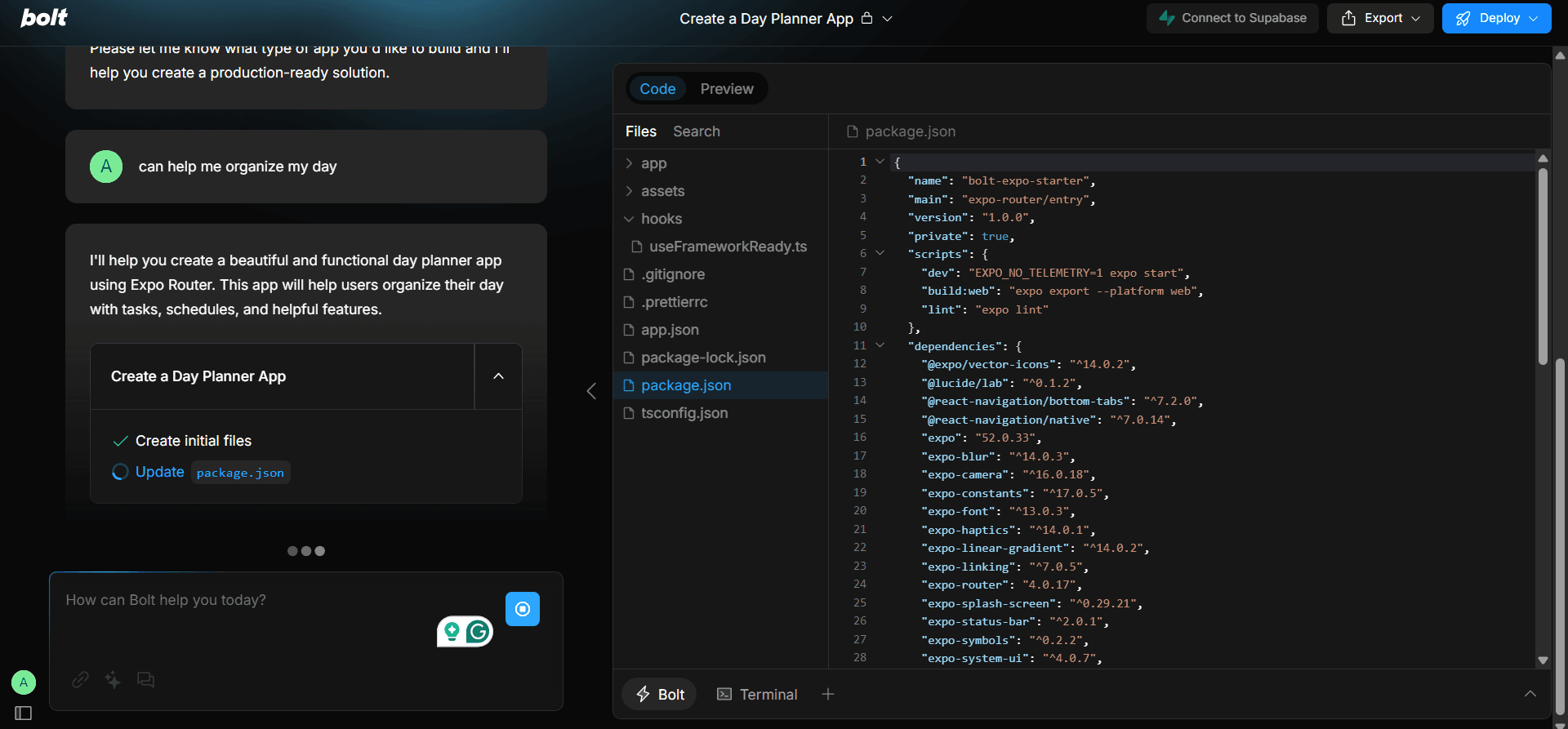 Bolt.new interface screenshot