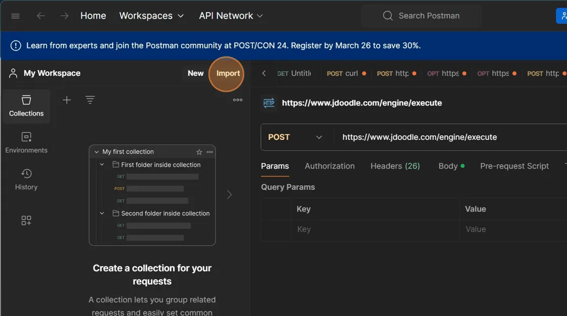 Using Postman for JDoodle's Rest APIs