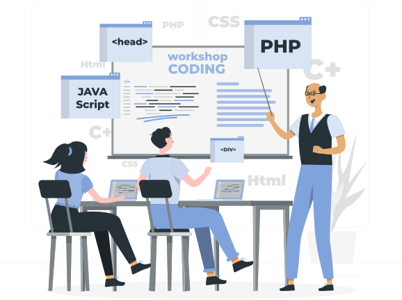 Teachers and students discuss coding